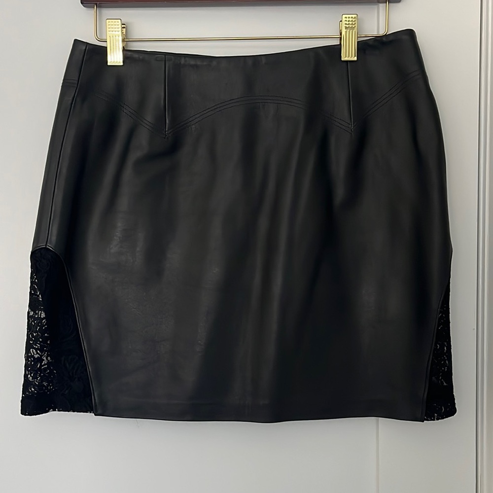 Size 6 black leather skirt with lace inserts on side